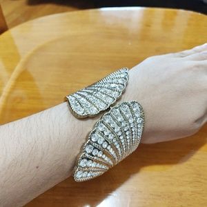 Wide angel wing cuff bracelet with rhinestones